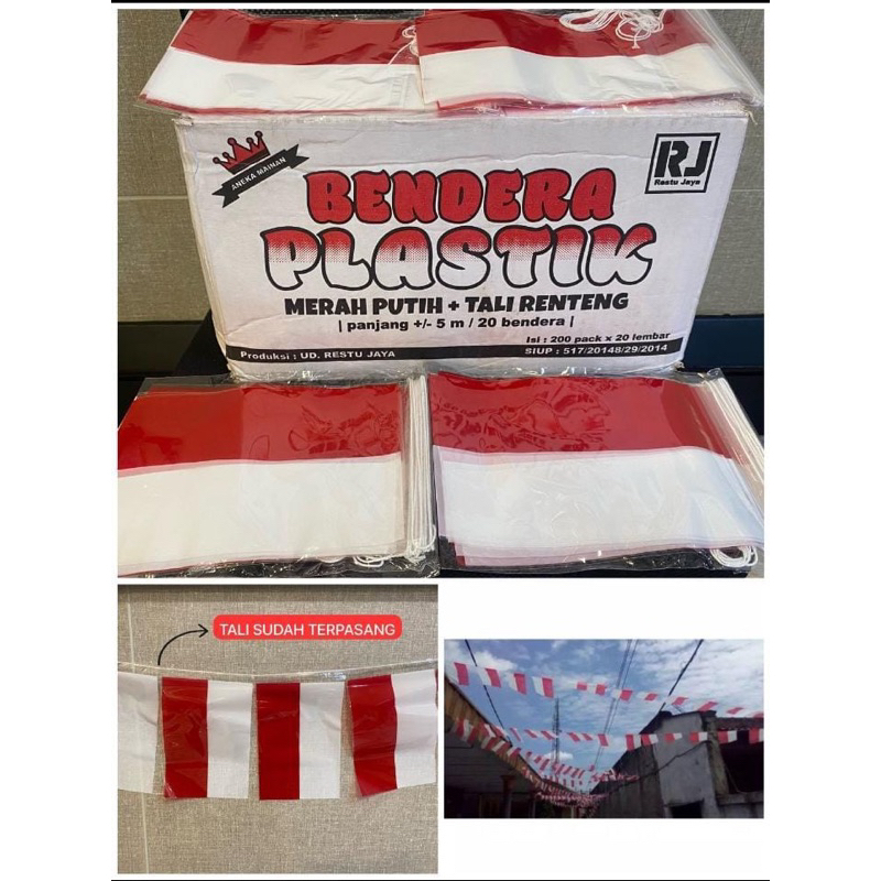 BENDERA PLASTIK MERAH PUTIH / BENDERA MERAH PUTIH PLASTIK SUDAH TERPASANG