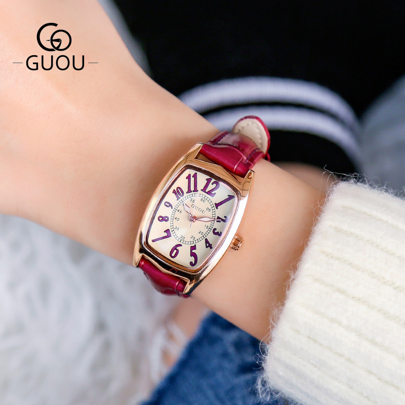Guou Watch Fashion Wanita Kuarsa Watch Retro Persegi Panjang Kompak Wanita Watch Tahan Air Sabuk Jam