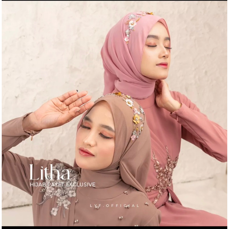 Preloved Jilbab Pashmina Green mint Payet Exclusive Litha Kerudung Hijab Bahan Ceruty by LYF OFFICIA