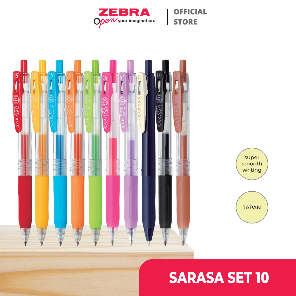 

ZEBRA Sarasa Paket Alat Tulis Set 10 Pulpen Gel 0.5-1mm Gel Pen Alat Tulis