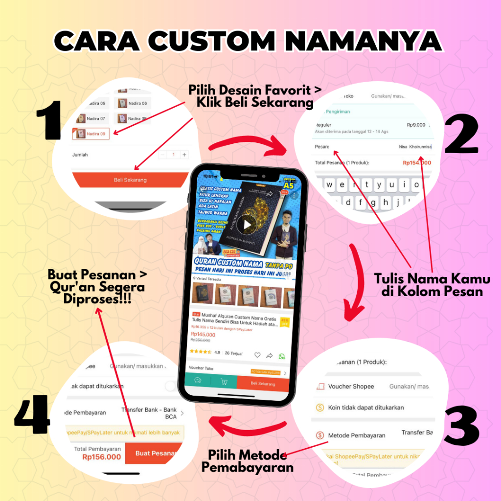 AlQuran Custom Nama (GRATIS TULIS NAMA TANPA PO) Ukuran A5 Desain Cantik Fitur Lengkap Bisa COD desain by Nadira.id