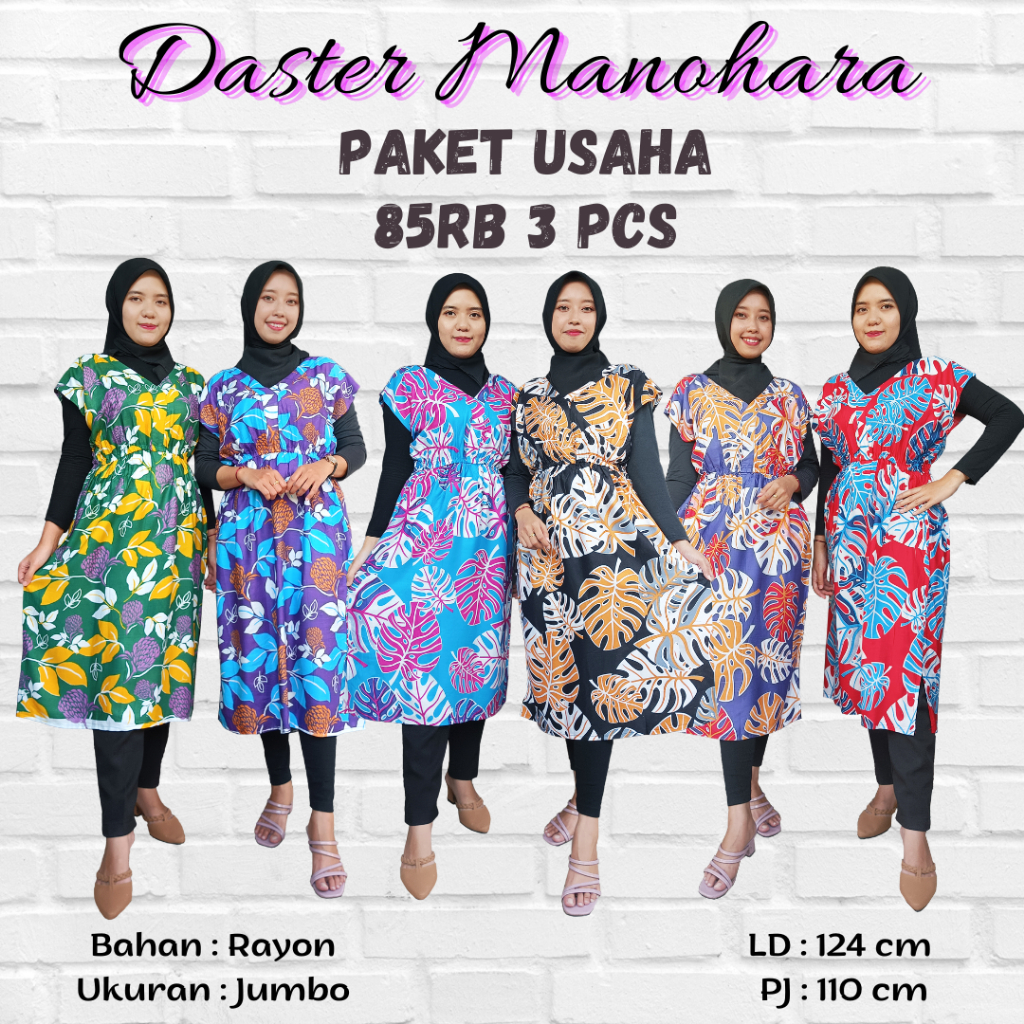 Kukashimura - PAKET USAHA DASTER 3 PCS Model Manohara Jumbo Bahan Rayon
