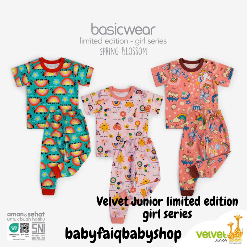 babyfaiqbabyshop Velvet Junior Basic Wear Limited Edition Girl Series Setelan Oblong Pendek Celana P