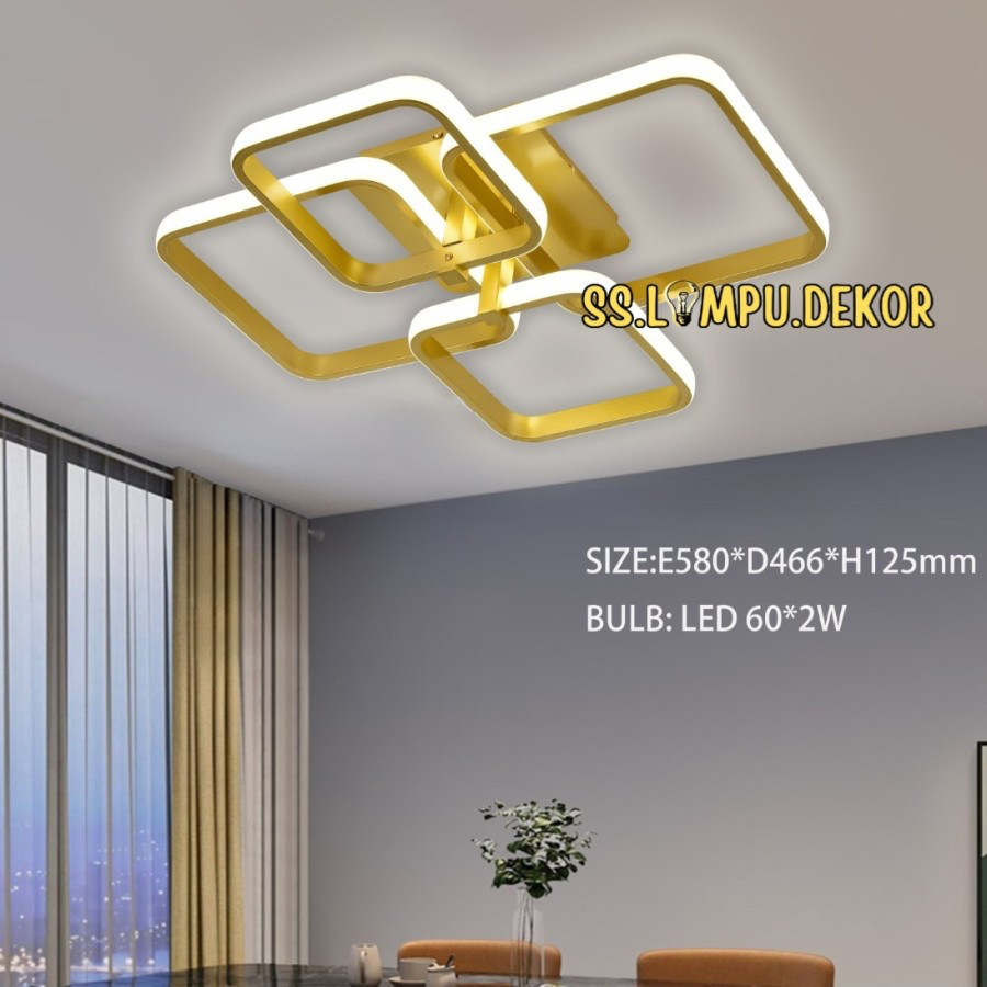 LAMPU PLAFON LED MINIMALIS GOLD KOTAK MODERN MEWAH NYALA 3 WARNA