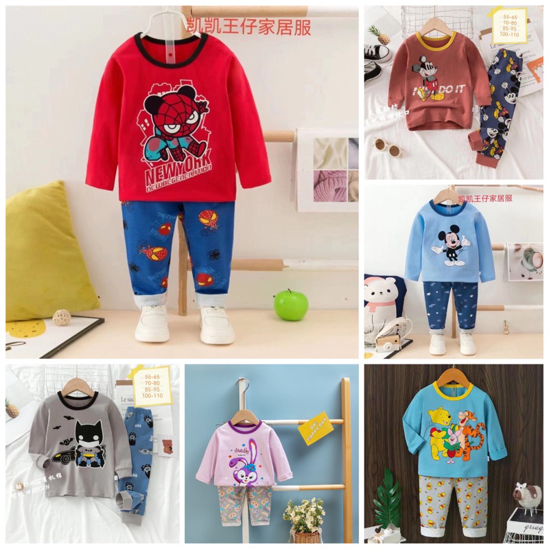 Piyama Anak Import Lengan Panjang umur 1-12tahun / Baju Tidur Anak Lengan Panjang Perempuan Laki lak