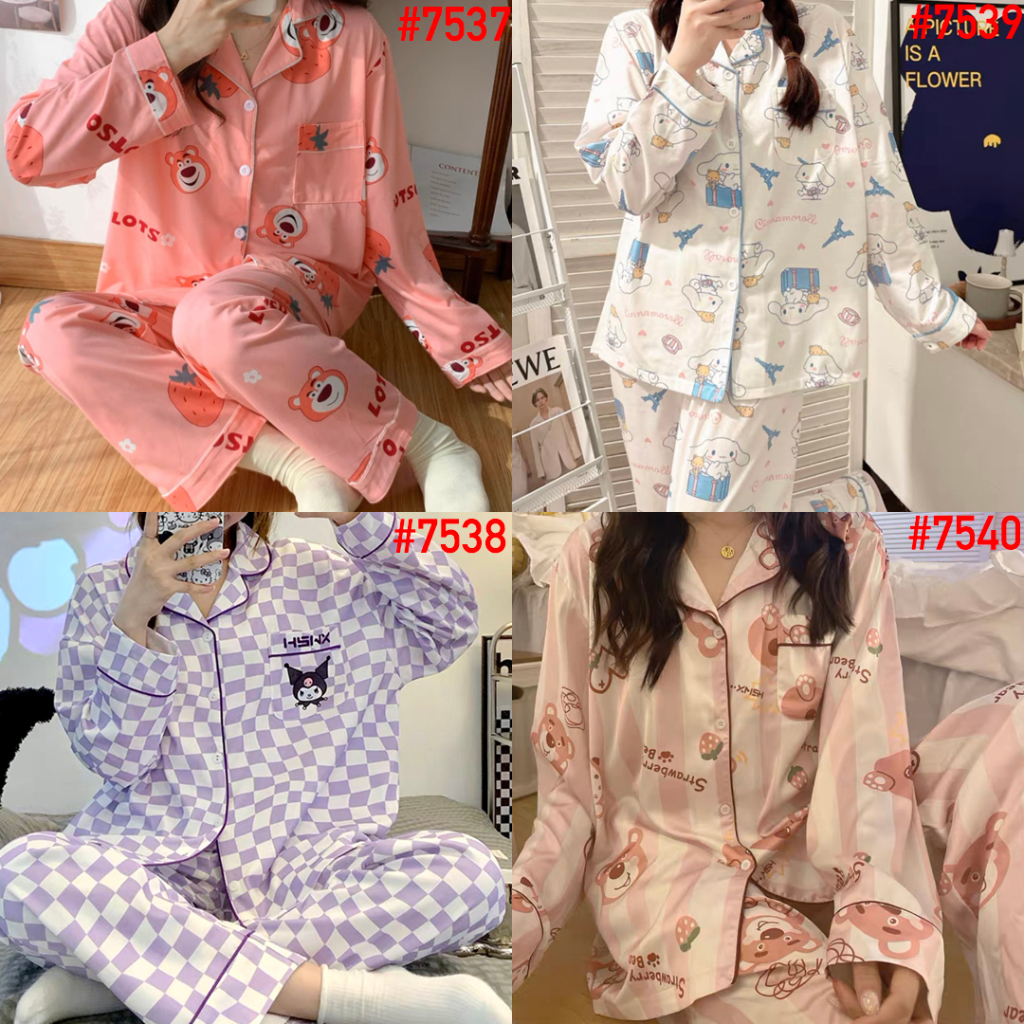 LEISURE WEAR Setelan Piyama Baju Tidur Wanita Dewasa PP Pajamas Import Kemeja Lengan Panjang Celana 