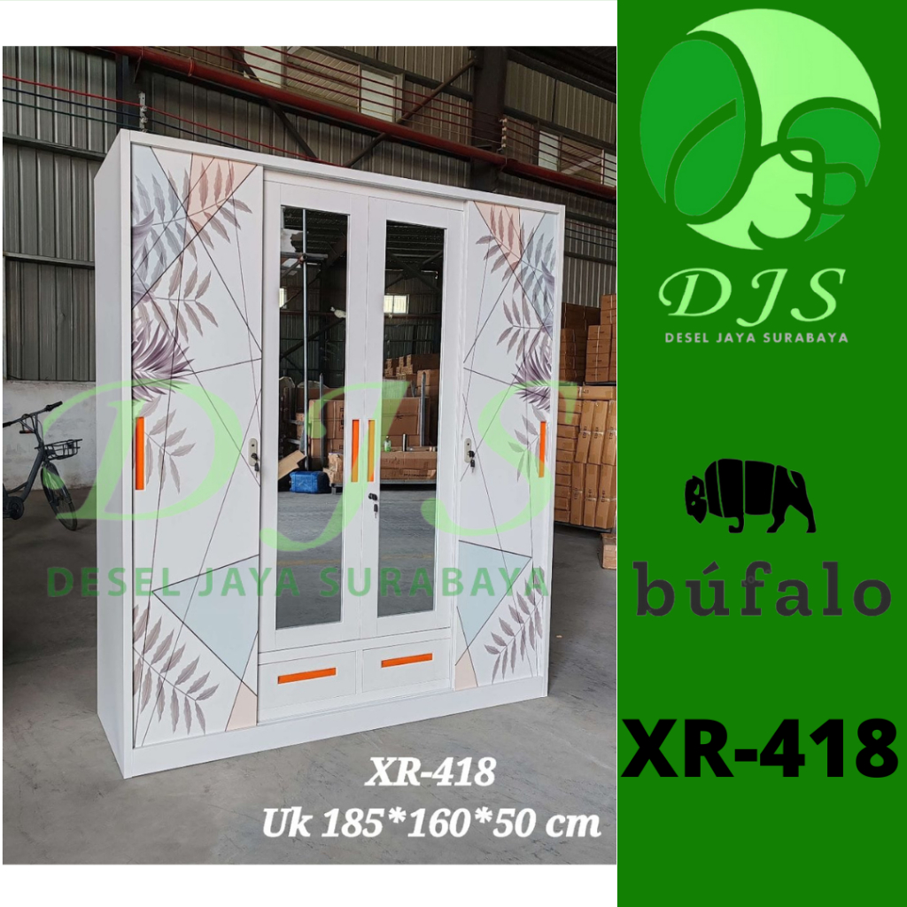 Lemari Baju Besi Sliding XR-418 - Lemari Baju Sliding - Lemari Baju 4 pintu Sliding