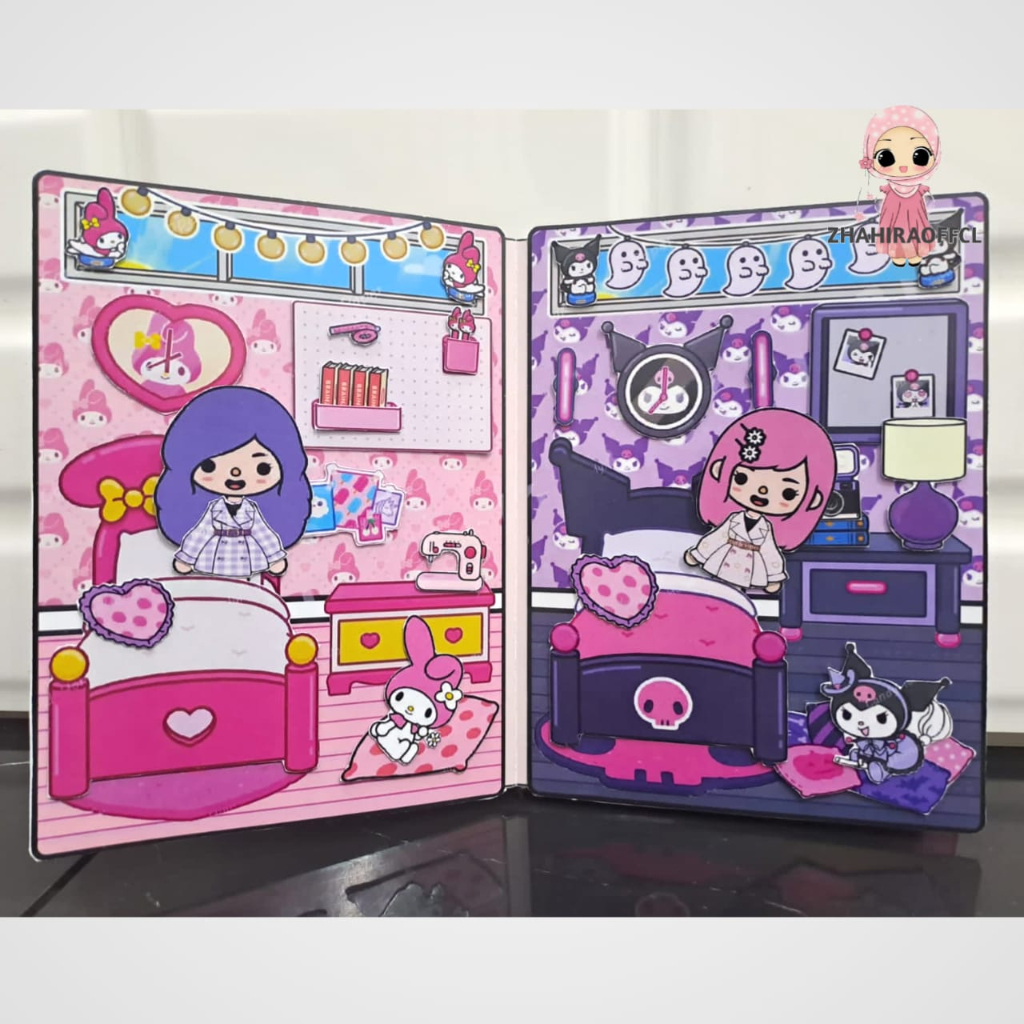 mainan anak perempuan TOCA BOCA KUROMY MY MELODY QUIET BOOK PAPER DOLL BONGKAR PASANG BONEKA KERTAS