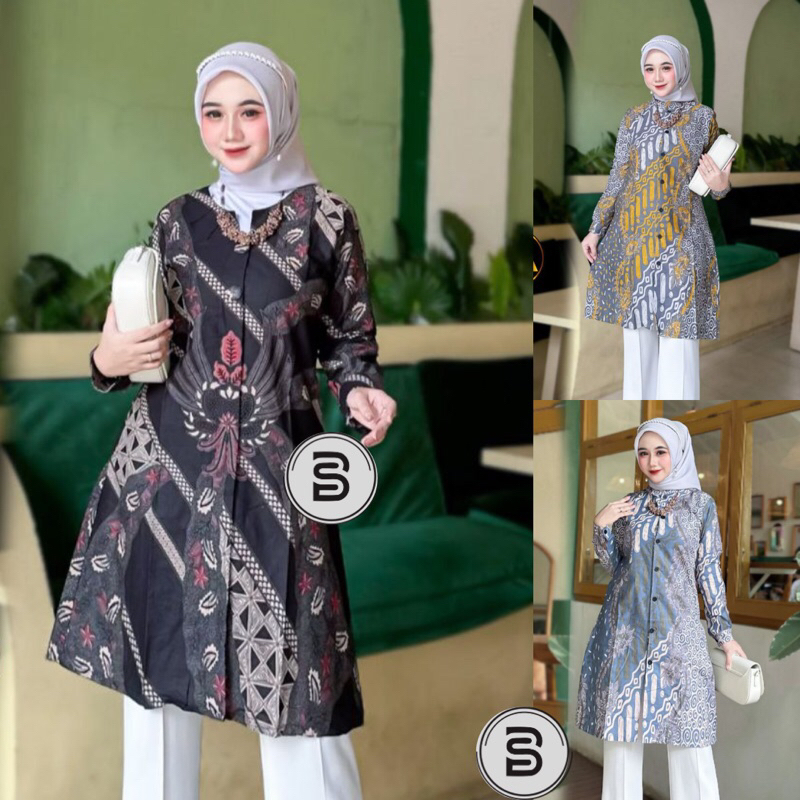 Tunik Batik Baju Batik Wanita Modern (BS)- Atasan Wanita Kancing Depan