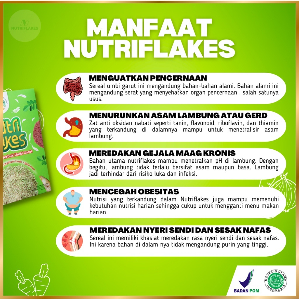 

GFD Nutriflakes Sereal Umbi Garut Asam Lambung Orinal Bantu Atasi Maag Gerd Asam Lambung Paket 5 Box