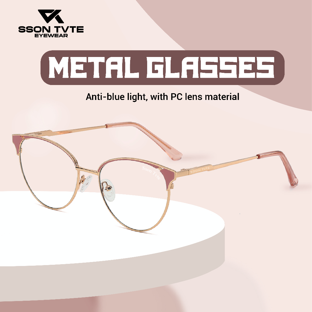 SSON TVTE Kacamata Cat Eye Premium Fashion Trendy Metal Pria Wanita Lensa Minus Photcromic Anti Blue