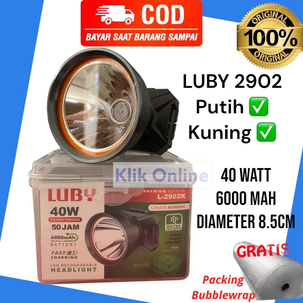 Senter Kepala Luby Original 2887 / 2902L / 2902K / L-2902 / L2902 / L 2902 Tahan Hingga 50 Jam LED S