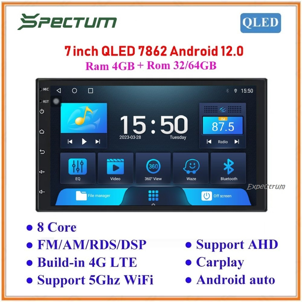 Headunit Android 7" SPECTUM TS10 S  UIS7862 QLED DSP 4G BT GPS Carplay.