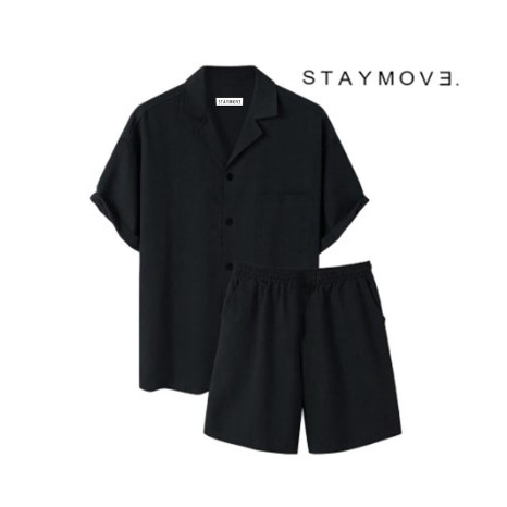 kemeja one set korea // Black // set kemeja pria/wanita // baju & celana stylistBoard Short Black/Se