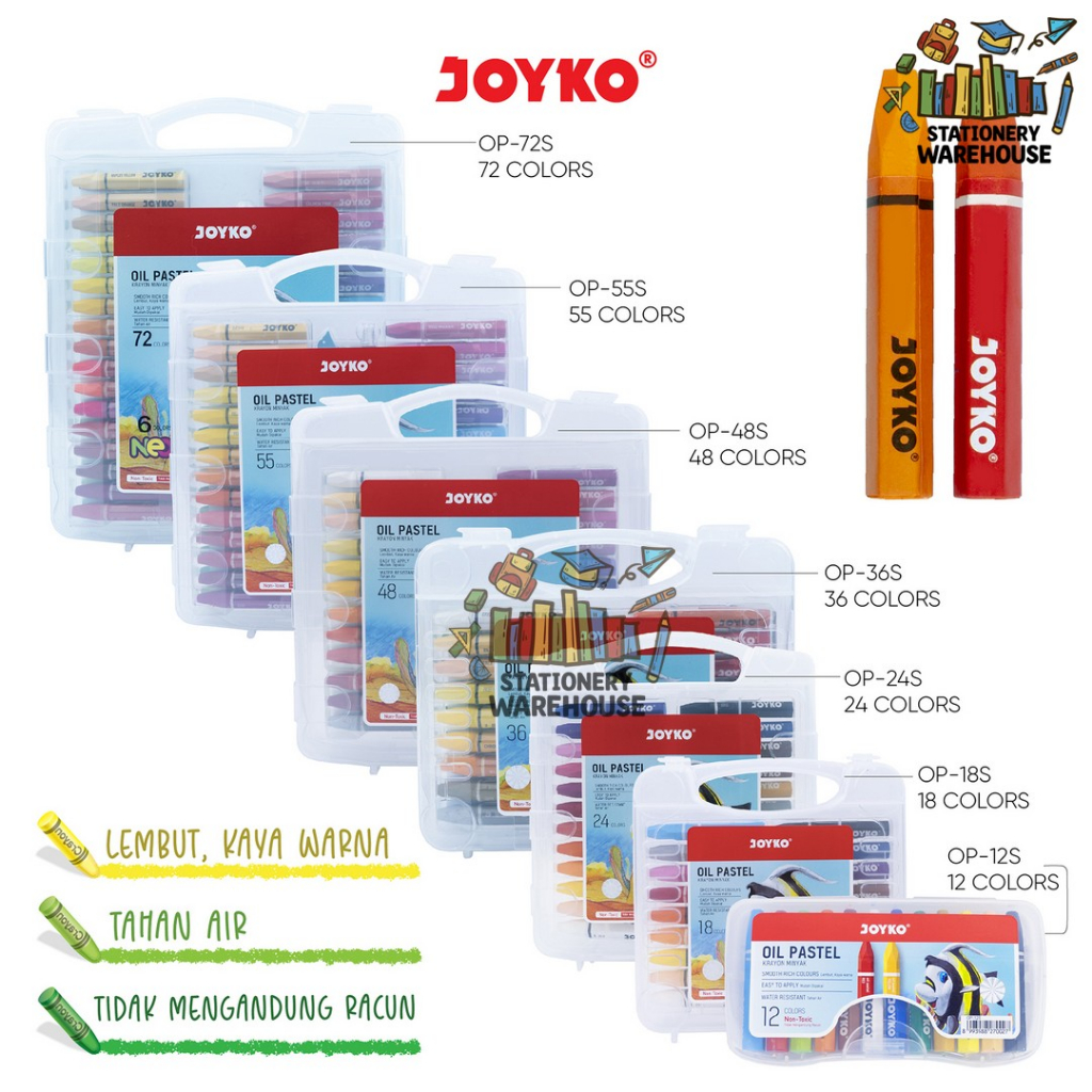 

Crayon Krayon Minyak Oil Pastel Joyko 12 , 18 , 24 , 36 , 48 , 55 , 72 WARNA
