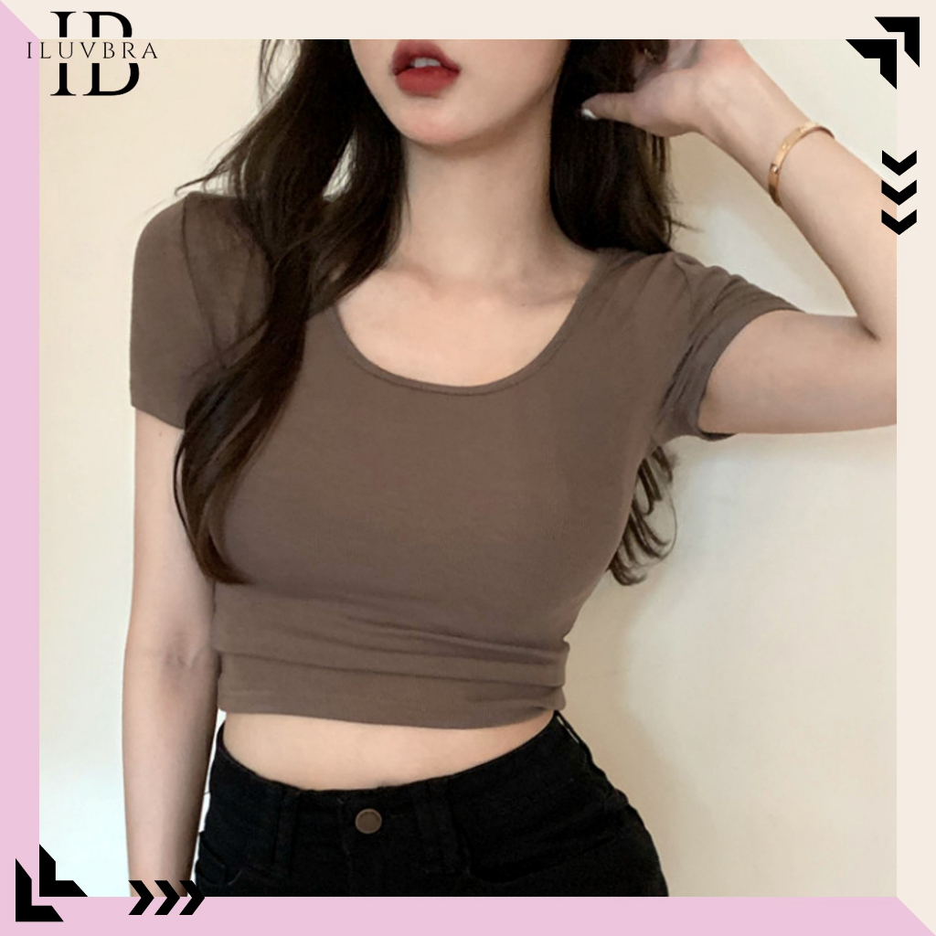 •ILUVBRA•BJ1120 Baju Atasan Kaos Korean Wanita Sexy Crop Top Crop Tee Lengan Pendek