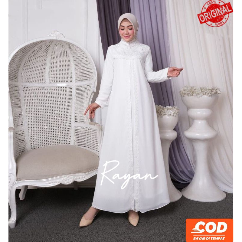 Dress baju Gamis putih Wanita Brukat Gamis Putih baju lebaran