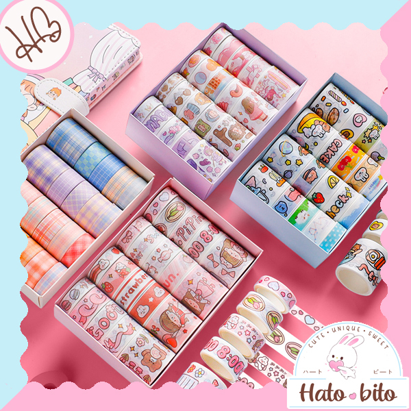 

1 set isi 20 pcs washi tape motif gambar lucu plaid kotak masking tape HB1454