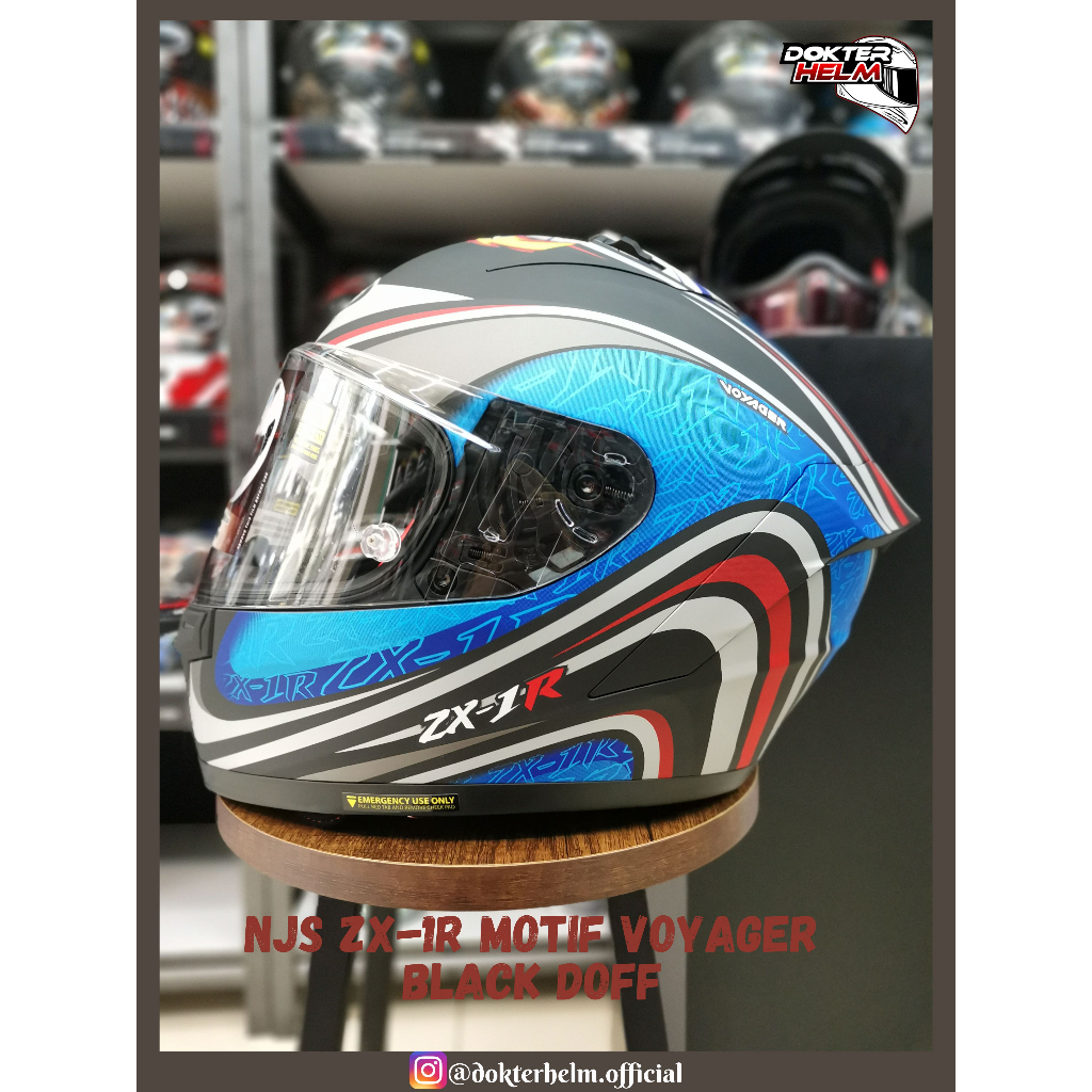 HELM NJS ZX-1R ZX1R MOTIF VOYAGER BLACK DOFF FULL FACE HELMET ORIGINAL SNI