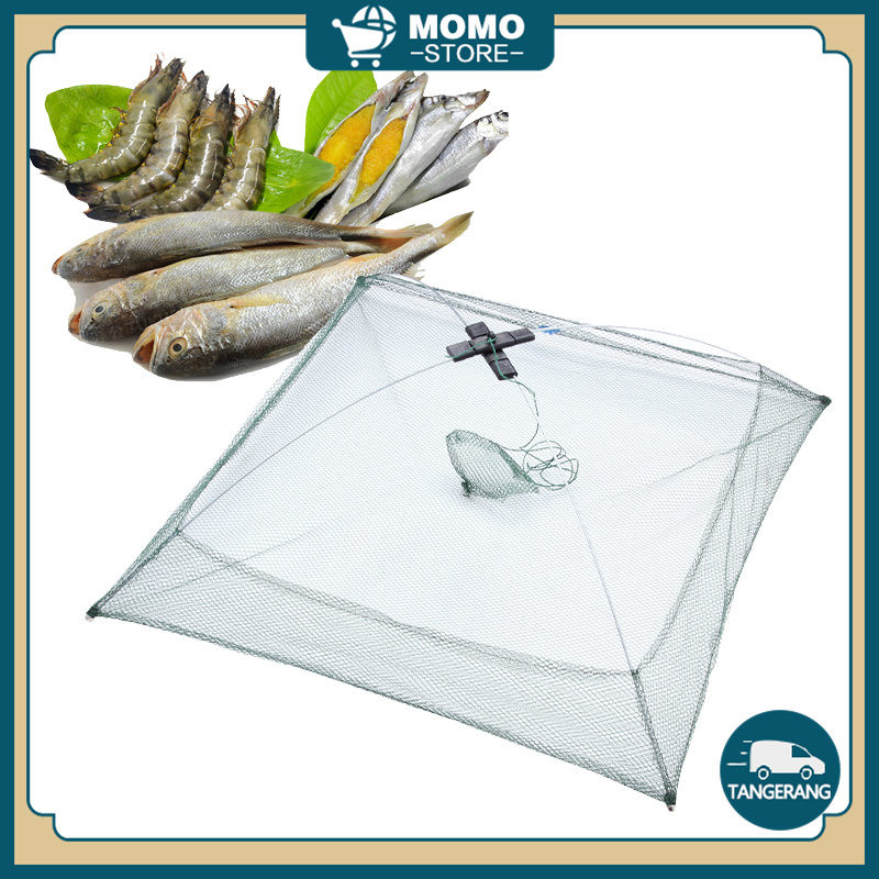 100*100cm Lipat Jaring Nilon Pancing Ikan Udang Model Segiempat Jaring Perangkap Udang Ikan Kecil