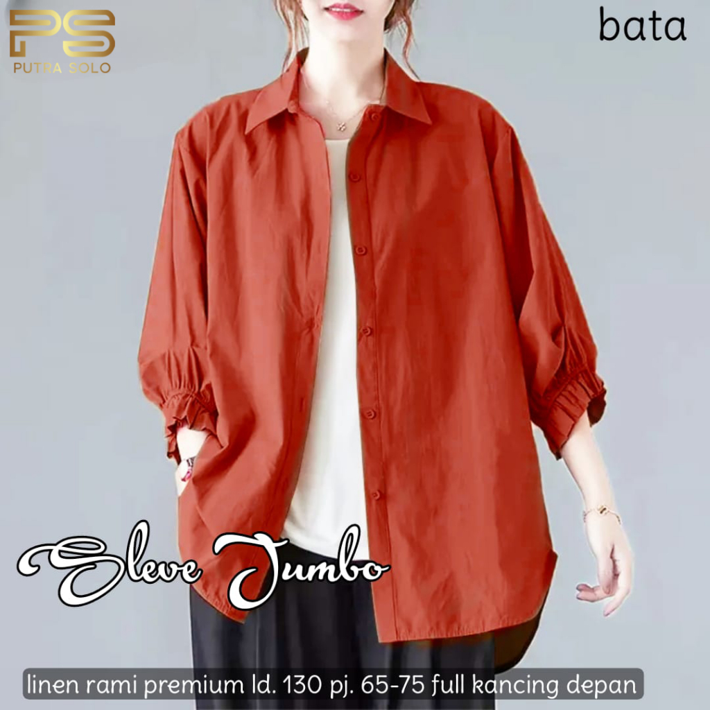 Sleve Jumbo Blouse Baju Atasan Wanita Linen Rami Premium LD 130 By Putra Solo