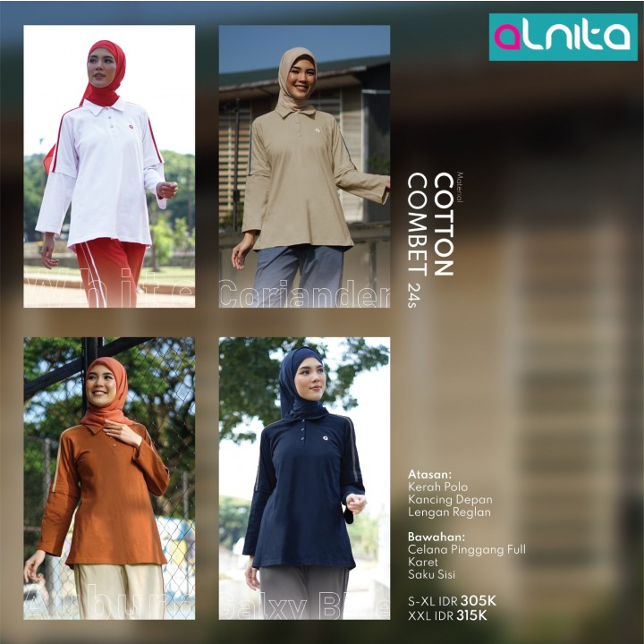 Nibras Setelan Wanita Muslim Oneset Baju dan Celana Olahraga Model Tunik Panjang ASRI 019 Bahan Cott