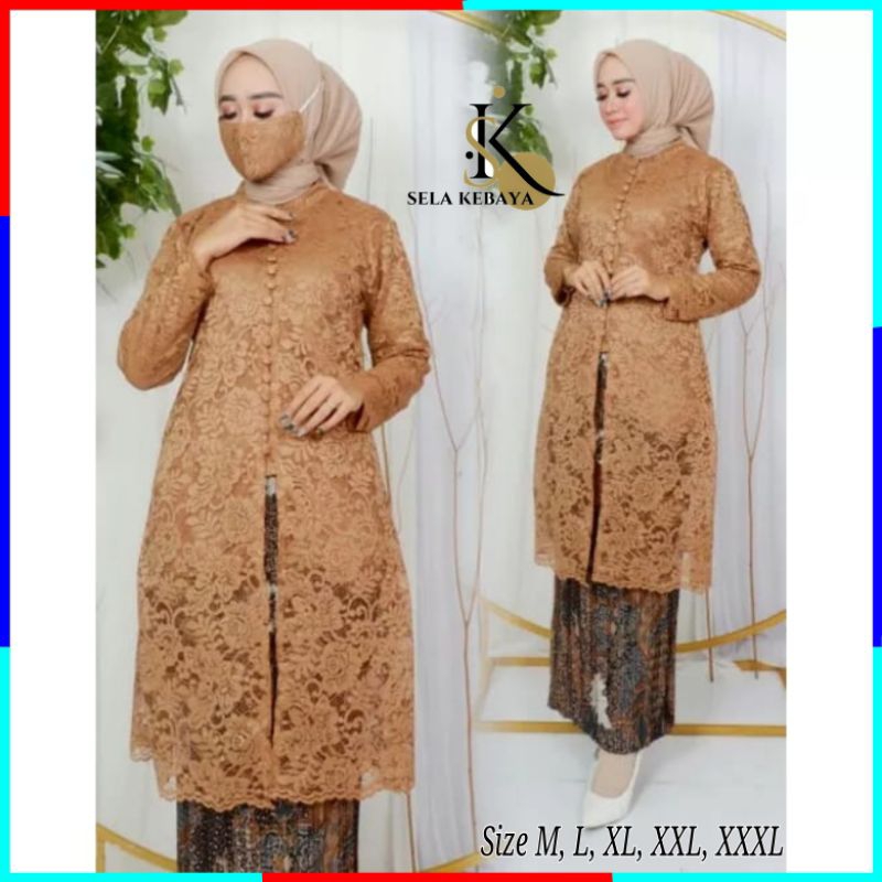 Setelan Kebaya Brokat Kancing Depan / Set Baju Kurung / Kebaya Brokat Busui