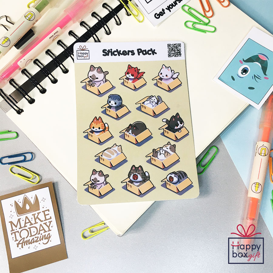 

13Pcs STICKER STIKER PACK AESTHETIC BOX CAT JOURNAL DECOR LAPTOP