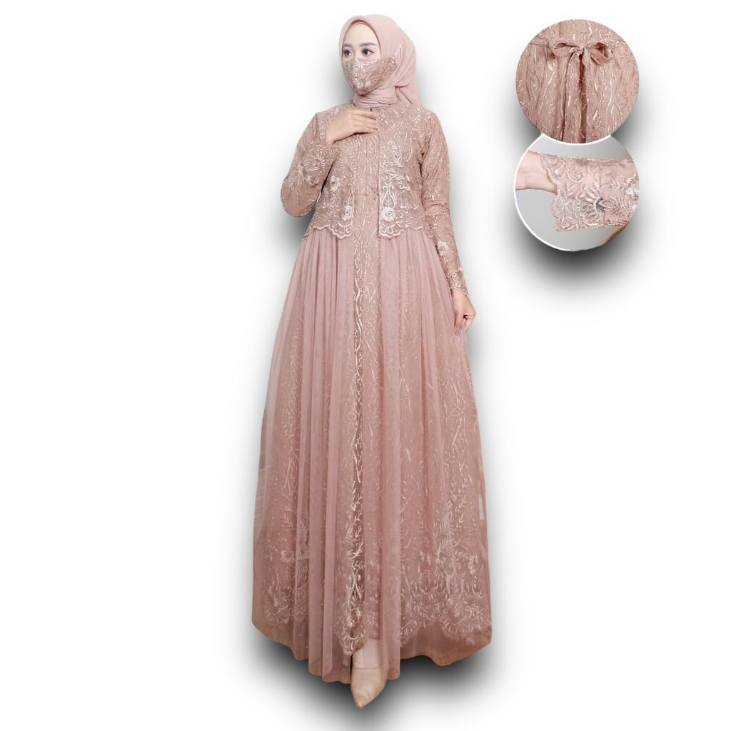 GAMIS SHIREEN/ GAMIS BUSUI MODEL ROMPI FULL BRUKAT TILE/ GAMIS BRUKAT TILE LAPIS VELVET/ KEBAYA ROMP