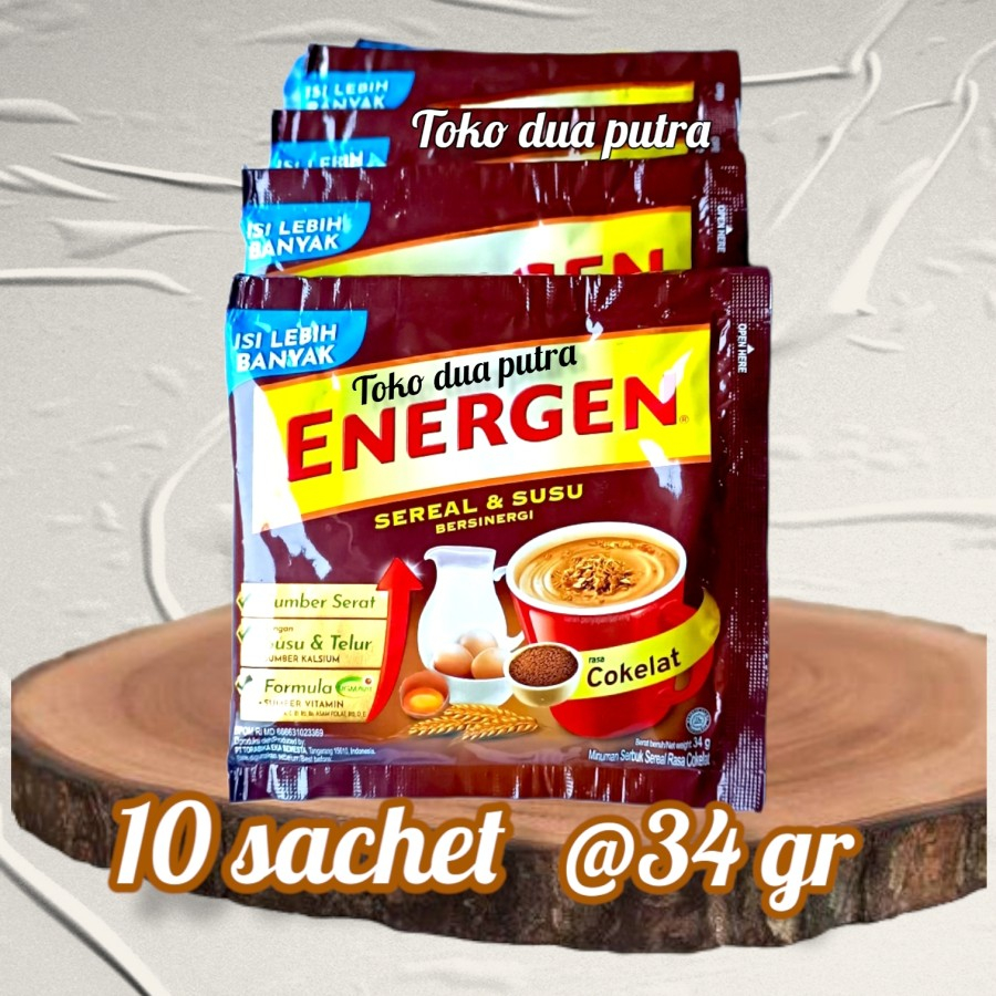 

Energen Coklat 34 gr X 10 sachet (Kini lebih besar)/ Energen sereal dan susu sachet coklat