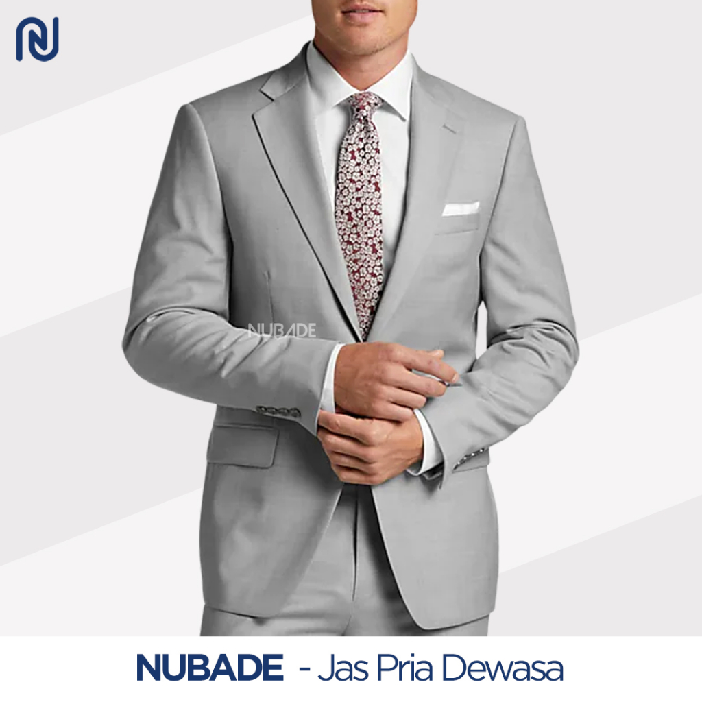 Nubade - Jas Kerja Formal Pria Polos Warna Abu Slim Fit