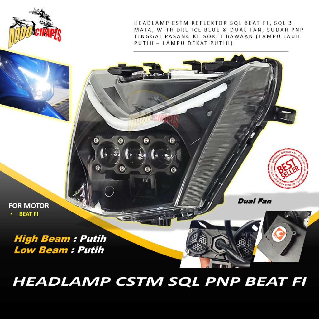 LAMPU HEADLAMP BEAT FI 2015 MODEL CSTM / REFLEKTOR BEAT FI 2015 / LAMPU UTAMA BEAT FI 2015 MODEL CST