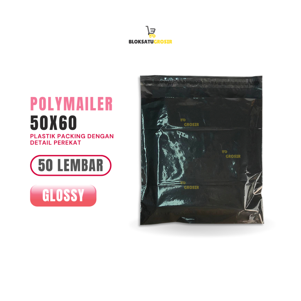 

Plastik Polymailer Hitam Glossy Premium Grosir 50 x 60 cm isi 50 lembar Packing Olshop Tas Packing Baju Plastik Lem