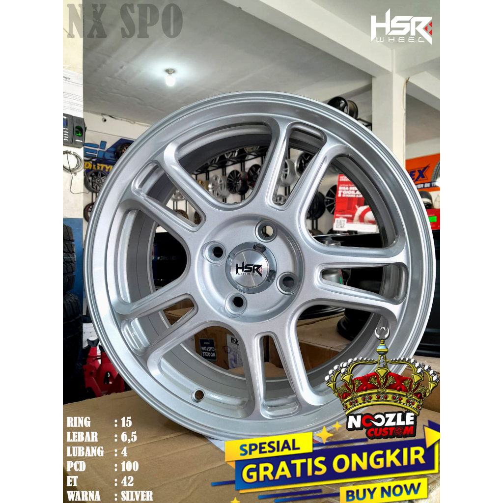 Velg Mobil Ring 15 Palang 5 Pelek Racing HSr Lubang 4 Single Pcd 4X100 Brio Sigra