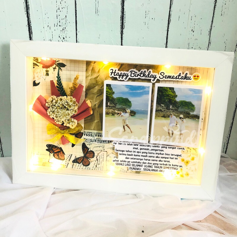 FRAME VINTAGE - KADO CUSTOM ULANG TAHUN POP UP FRAME DENGAN BUKET MINI DAN LAMPU