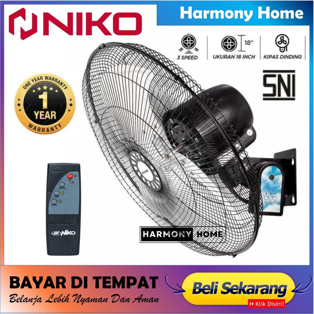 Niko Kipas Angin Dinding Besi + Remote 18 Inch / Wall Fan NKW-1801R
