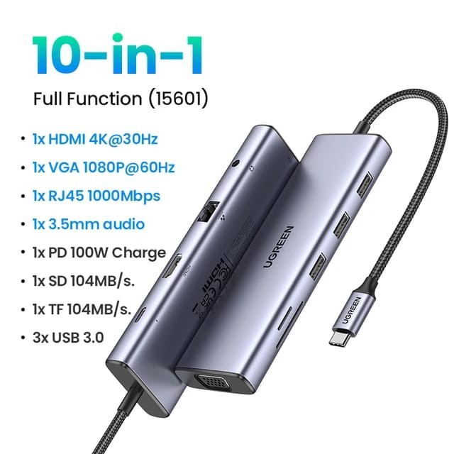 Ugreen 10 in 1 USB C Multifunction Adapter 15601 Space Gray