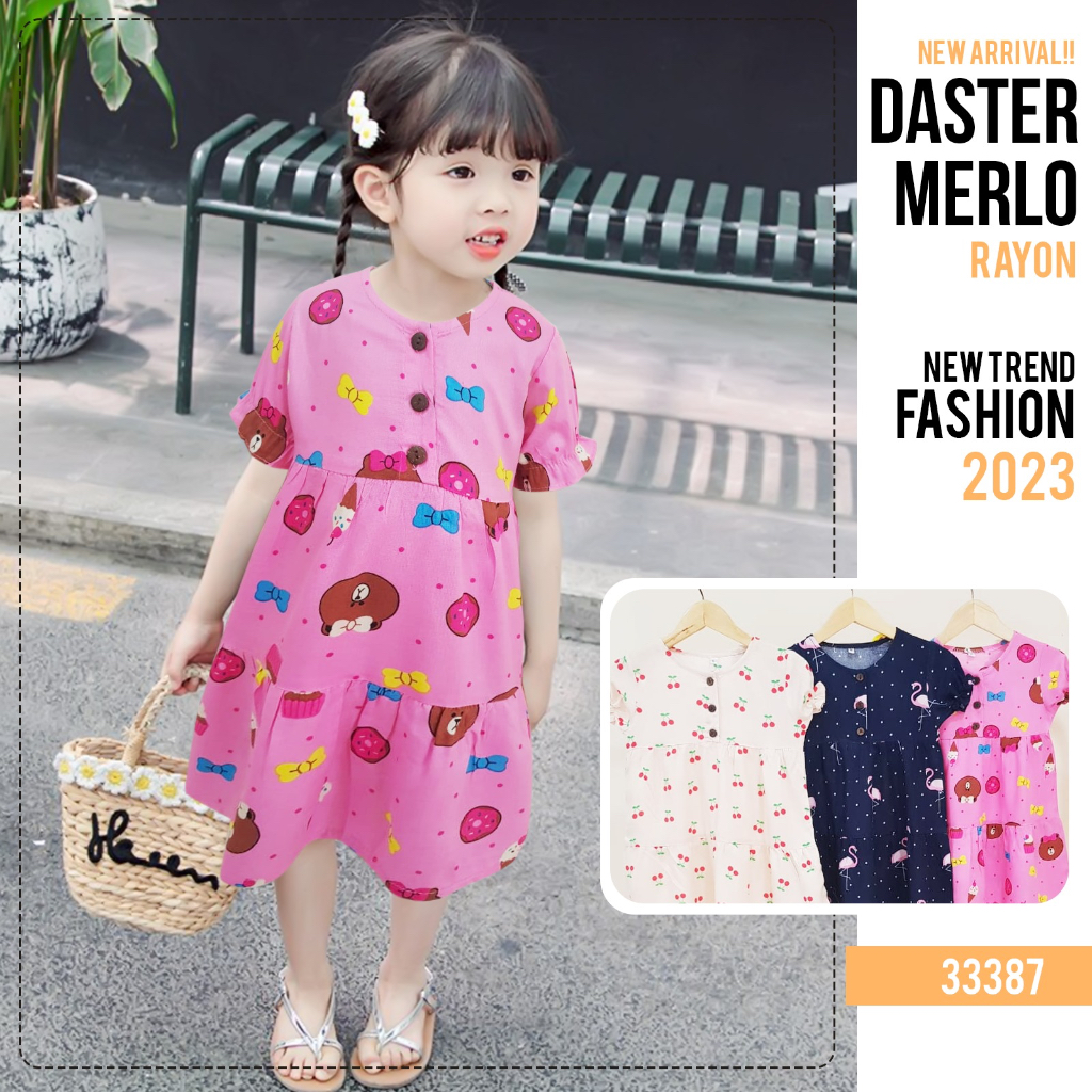 [GROSIR, HARGA TERTERA 3PCS] DASTER DRESS ANAK CEWE PEREMPUAN RAYON ADEM / DASTER DRESS / MERLO