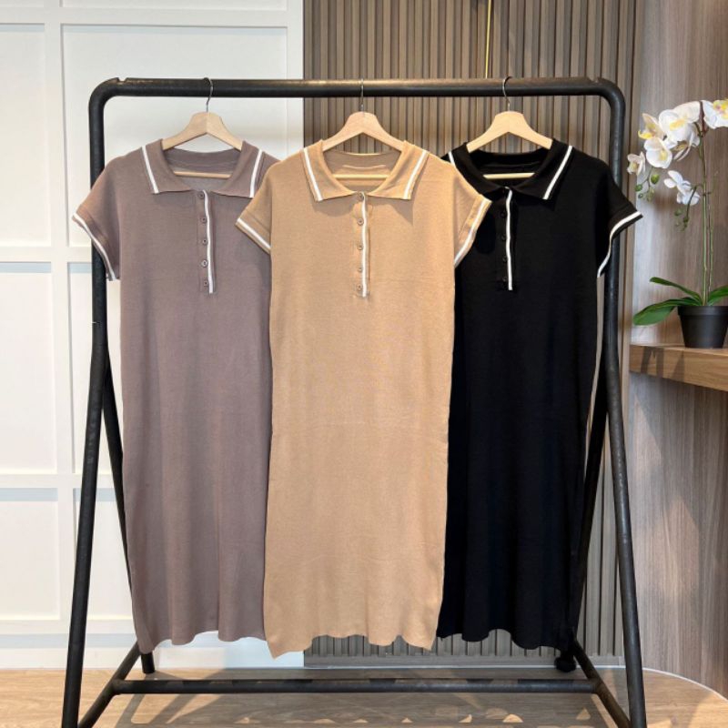Contrast Loose Polo Knit Dress 11356