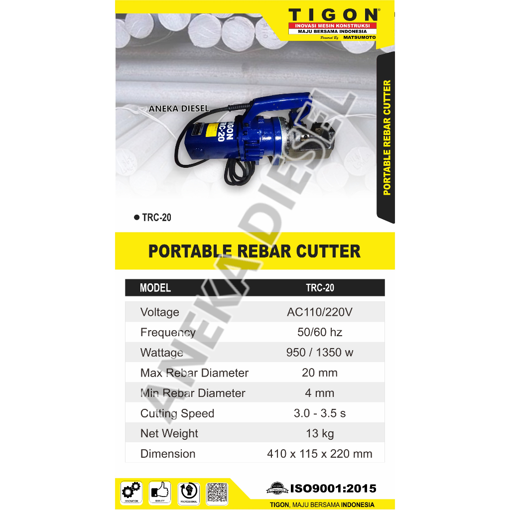 Mesin Portable Rebar Cutter TIGON TRC20 Mesin Portable Rebar Cutter Mesin Pemotong Besi TRC20 TIGON