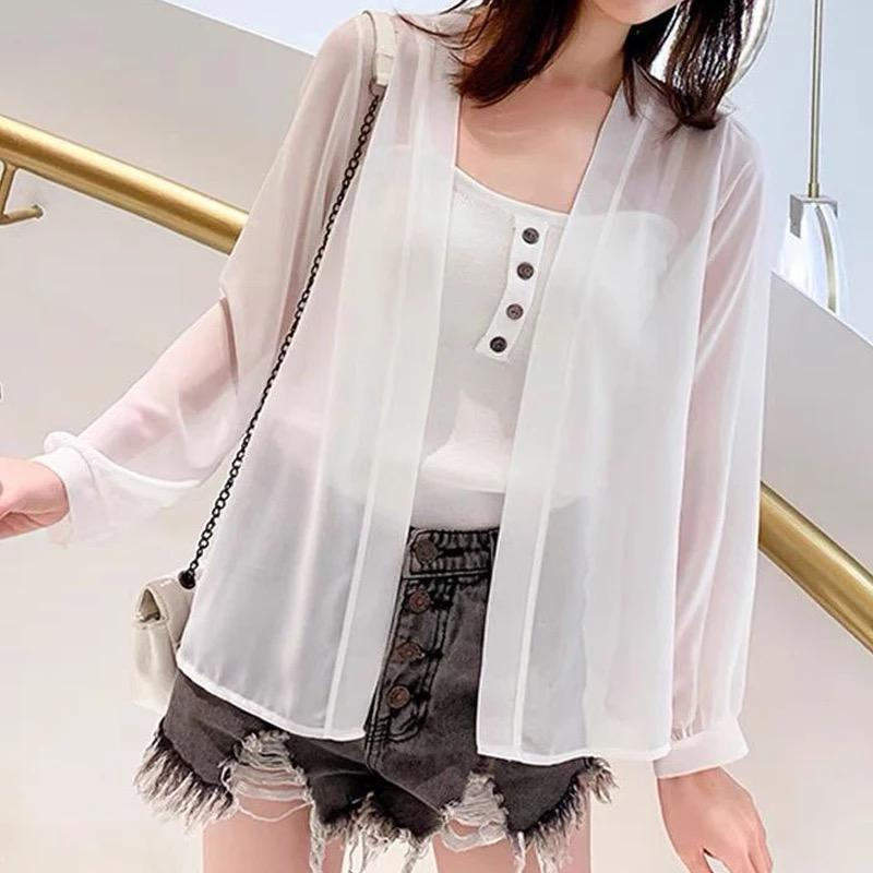 Toply shop COD Outer transparan korea style  / cardigan kasual wanita /outer ceruti lengan panjang