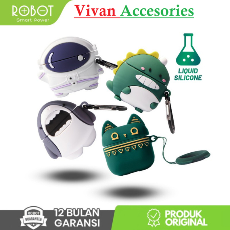 ROBOT Case Airbuds T50S Liquid Silicone Case Shark Dinosaur dan Case Airbuds T60