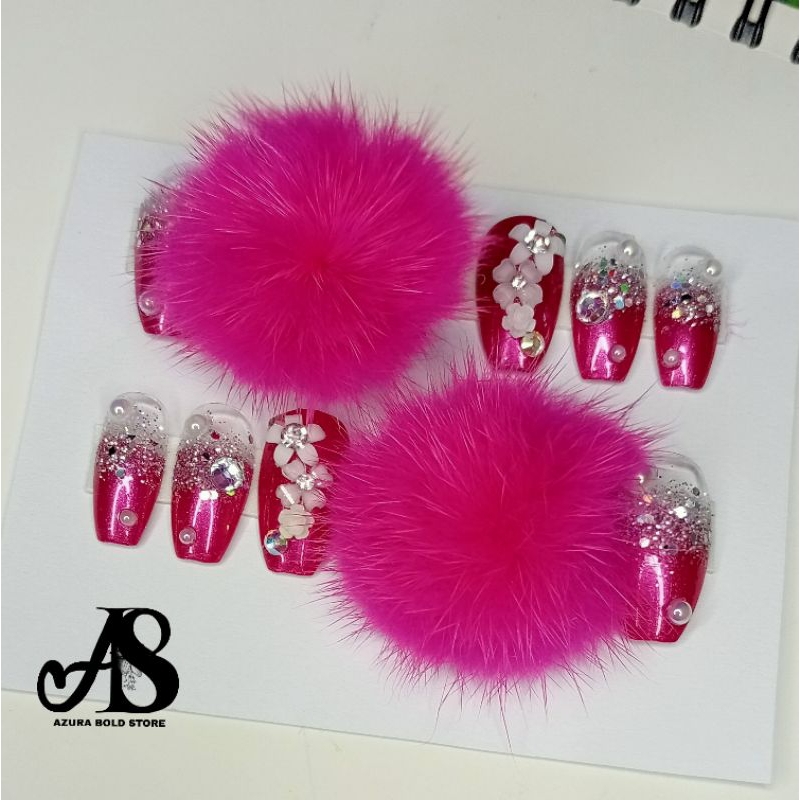 KUKU PALSU POMPOM FUSCHIA / KUPAL PINK BARBIE / KUKU WEDDING POMPOM LANDAK BERDURI