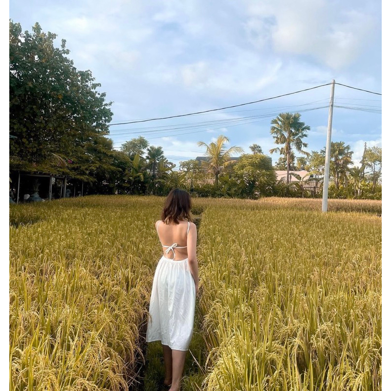 Dress pantai backless YOHANNE Backless Dress Wanita Perempuan Beachwear baju pantai bali outfit midi