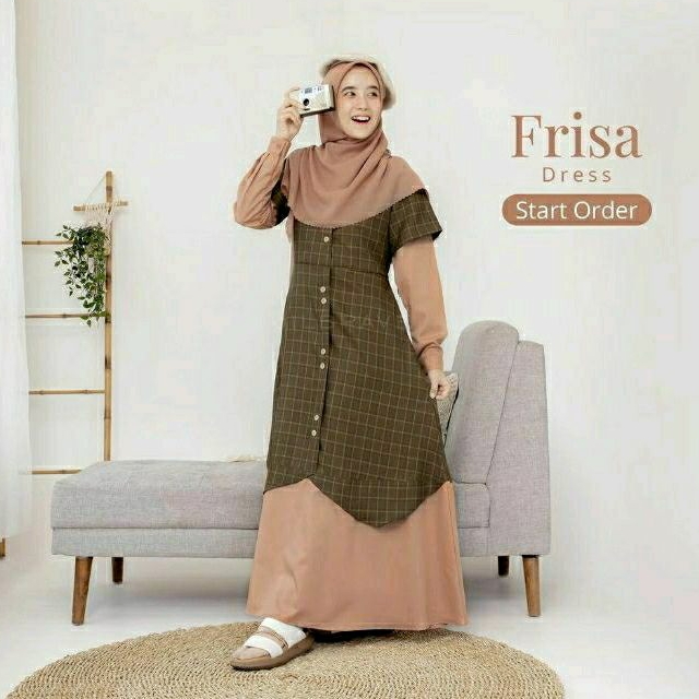 FRISA DRESS JILBRAVE | Gamis Overall Cute Motif Tartan Kekinian Bahan Semiwool dan inner Toyobo