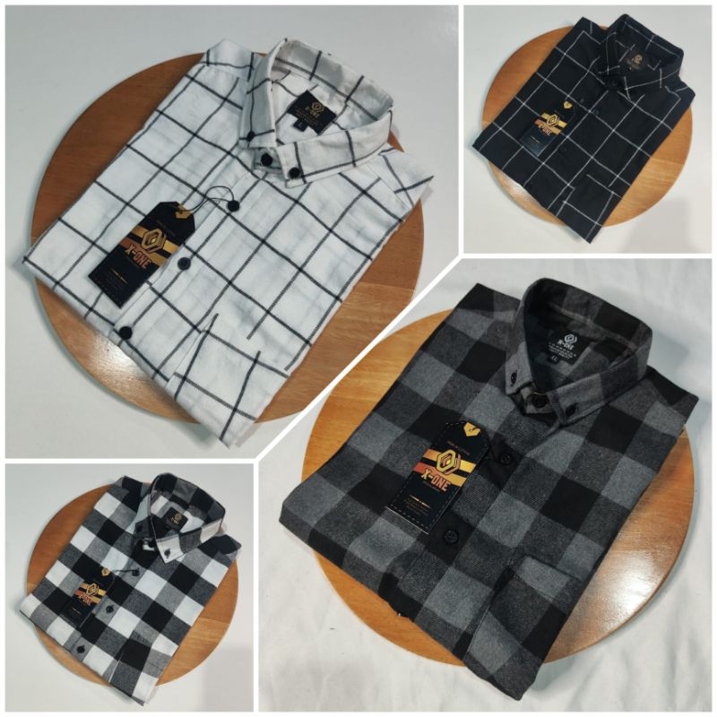 Kemeja Flanel Lengan Pendek Pria Motif Kotak Catur Abu Garis Merah Putih Hem Baju Kotak-kotak Flanel