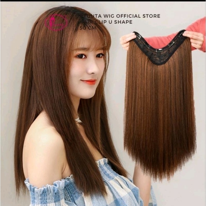 Ryuuta Wig Hair Clip Hair Extension Clip Hair Clip lurus Panjang U Shape Hitam Coklat