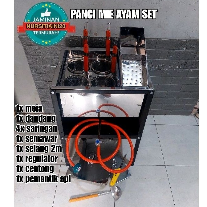 Dandang Mie Ayam 4 Lubang Lengkap - Panci Mie Ayam - Tong Mie Ayam Set