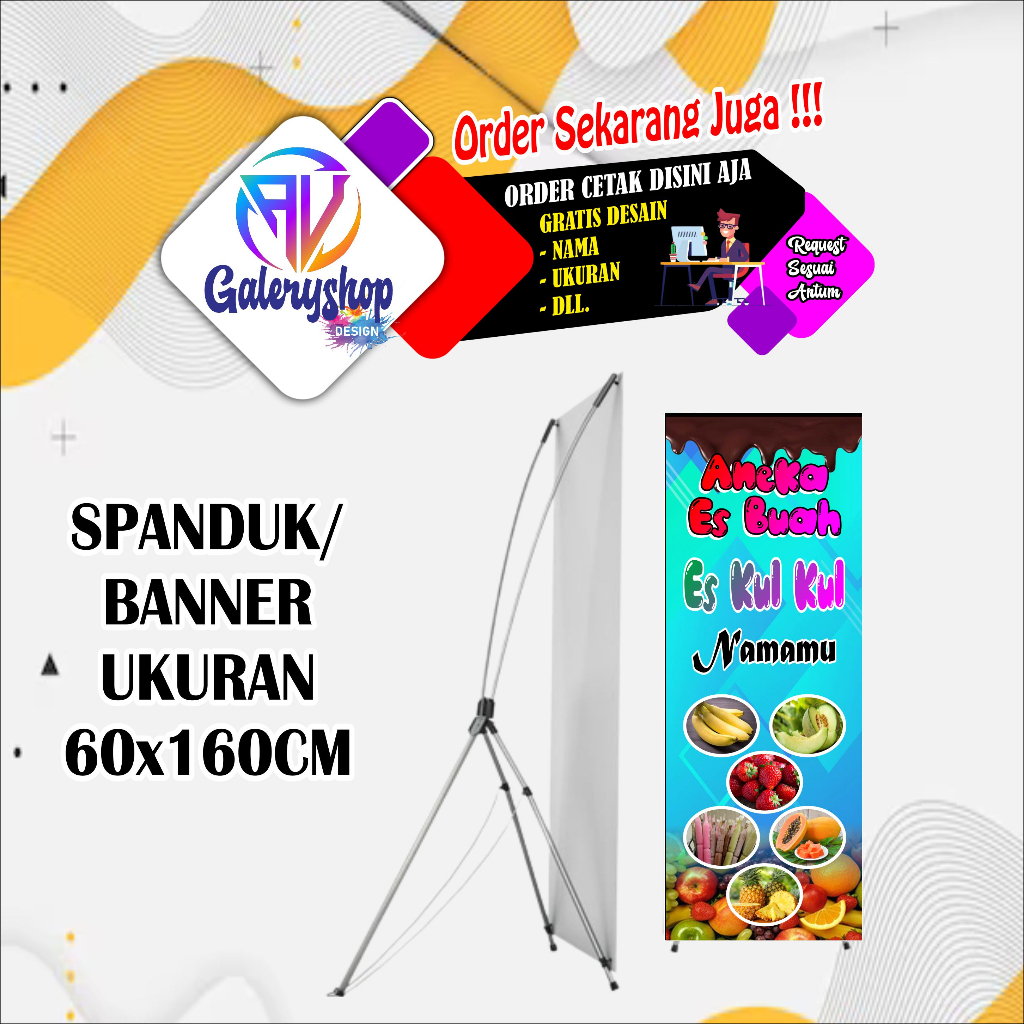 MMT, spanduk banner es kul kul viral biru, es buah ukuran 60x160cm