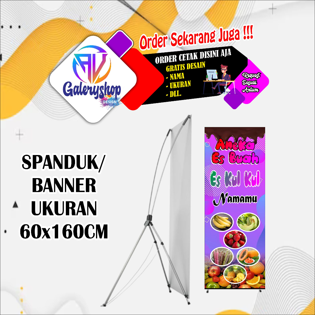 MMT, spanduk banner es kul kul viral ungu, es buah ukuran 60x160cm